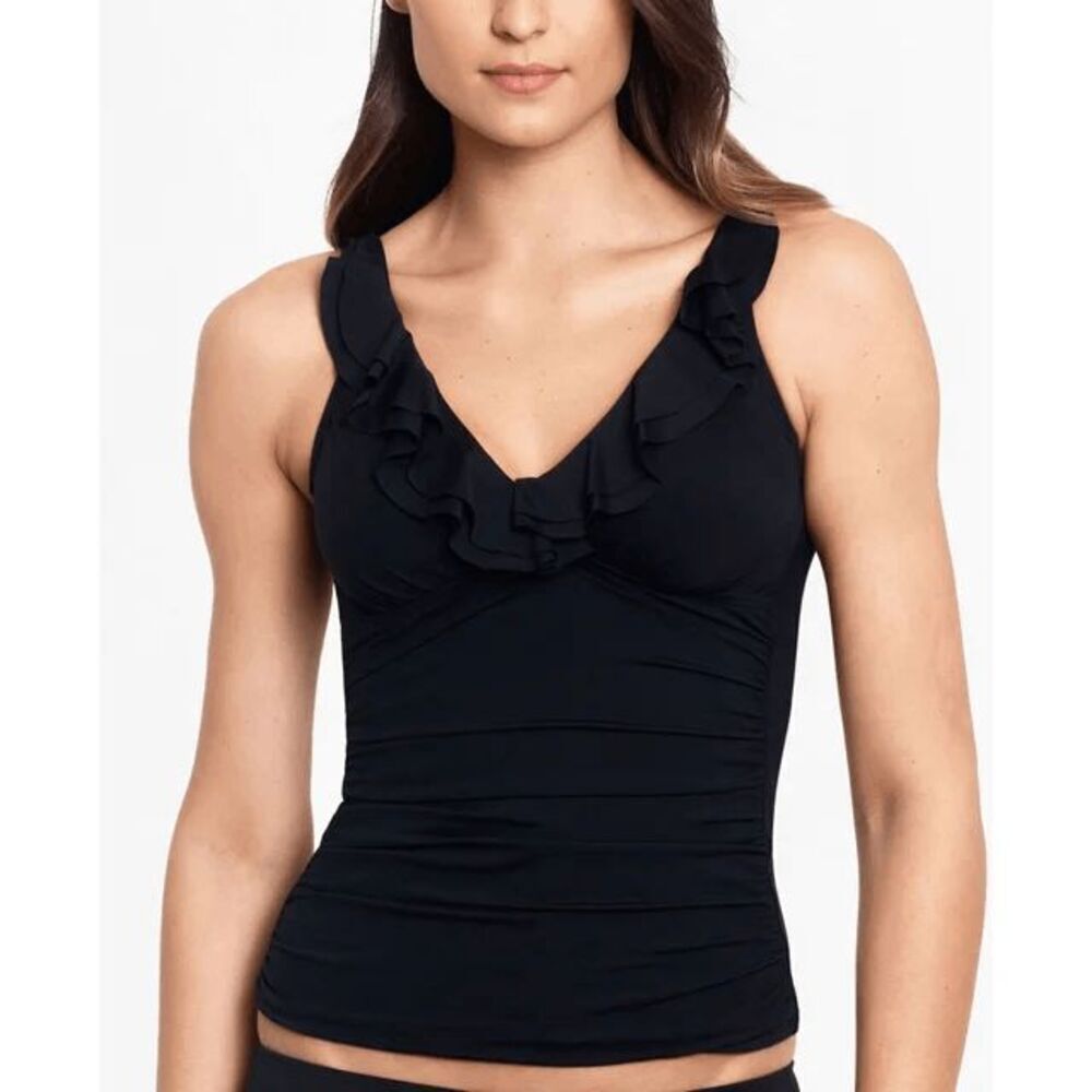 Lauren Ralph Lauren NWT BLACK size 4 Tankini Swim Top Beach Club Solids Ruffle U